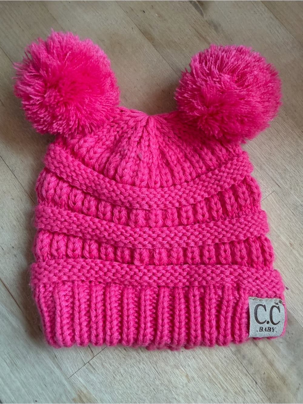 C.C. Baby Hot Pink Double Pom Beanie for Baby 0-12mo